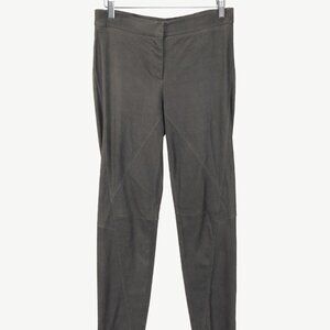 Brunello Cucinelli Grey Leather Panelled Skinny Pants